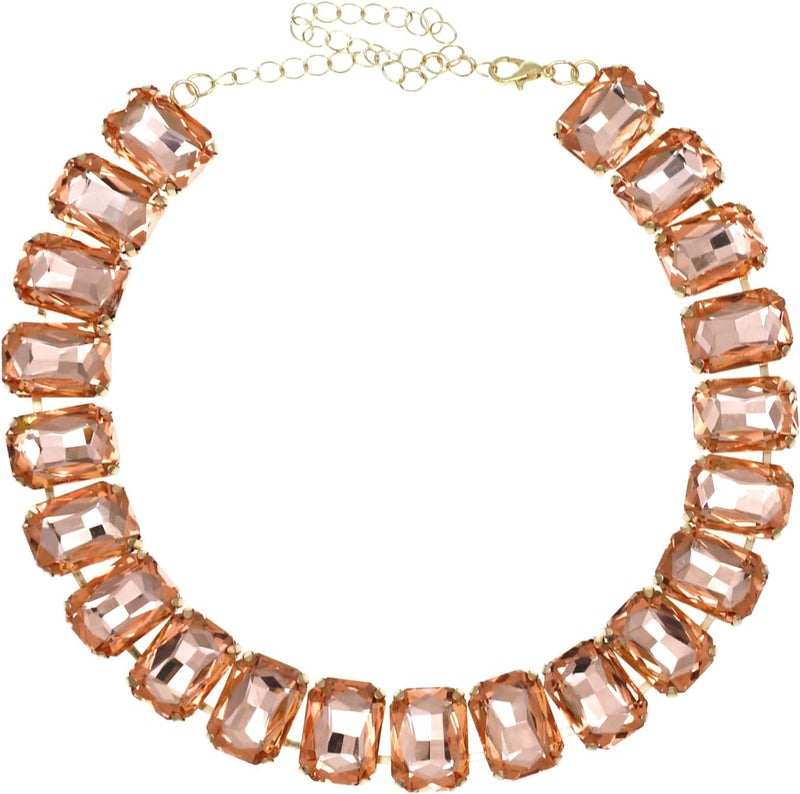 WEWE Crystal Rhinestone Choker Collar Necklace For Women Emerald Statement Piece Sparkly Colorful Crystal Neck Gold Chain Necklace - Image 1